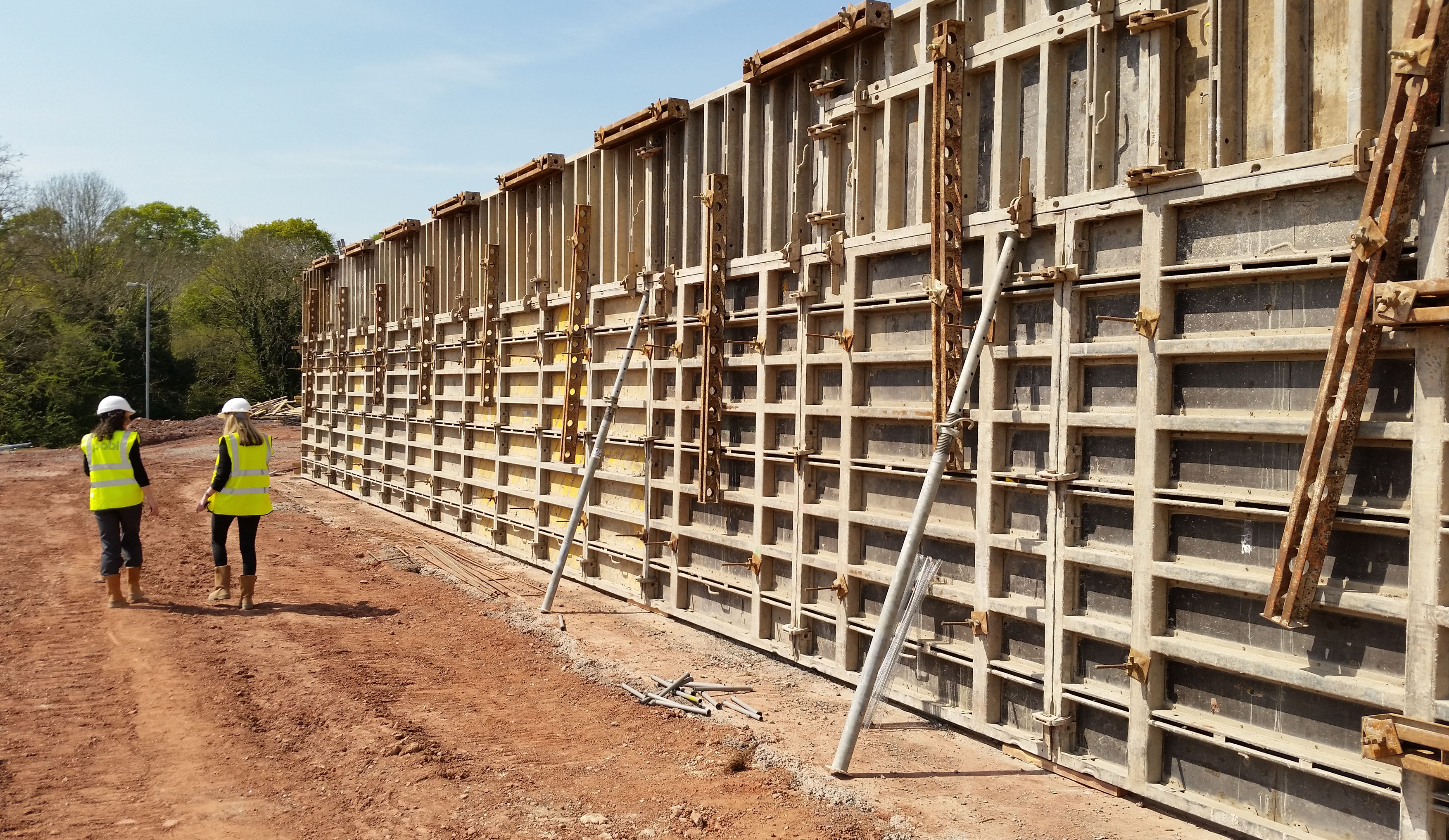 Retaining wall under construction
