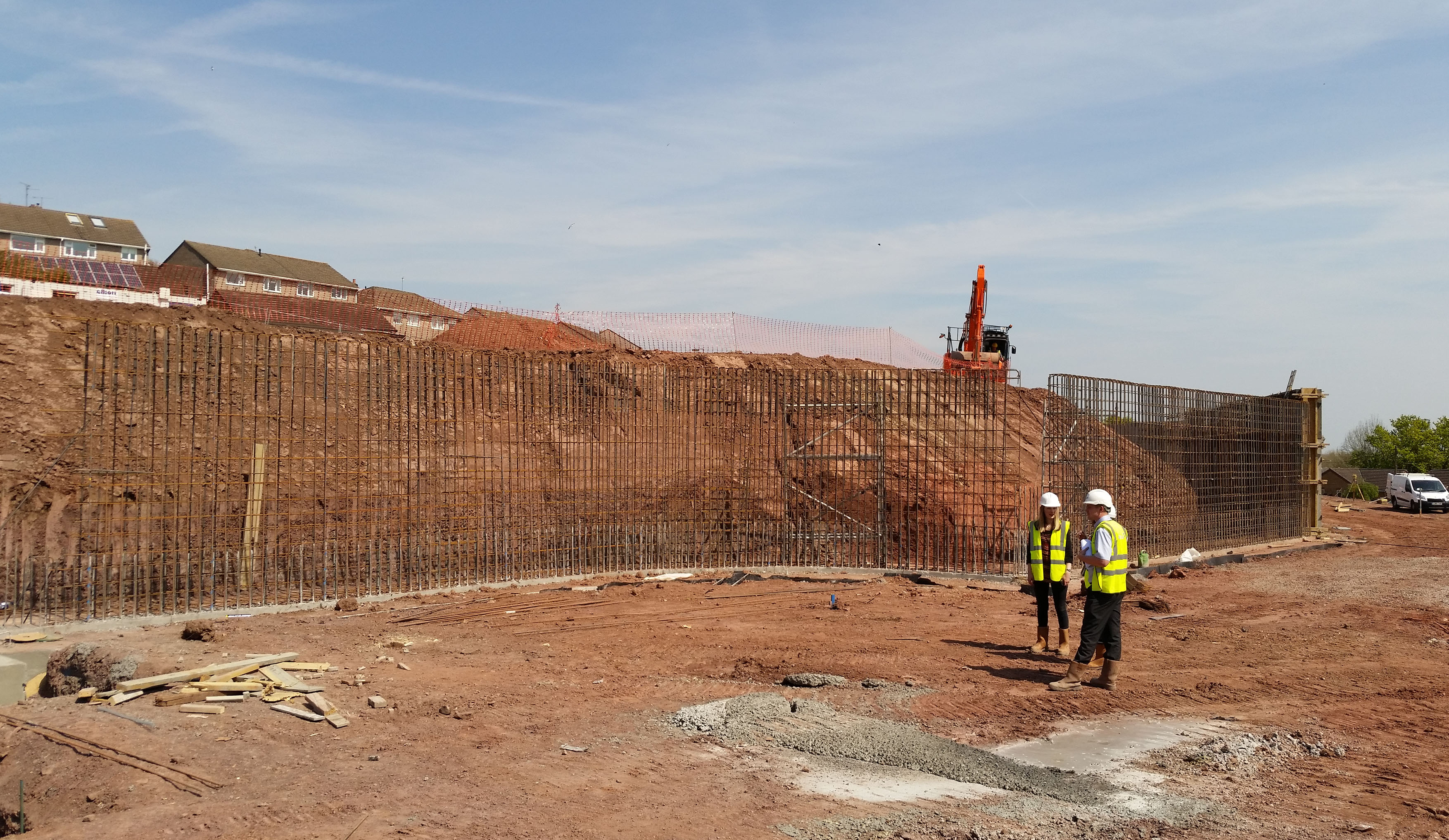 Curved retaining wall under construction